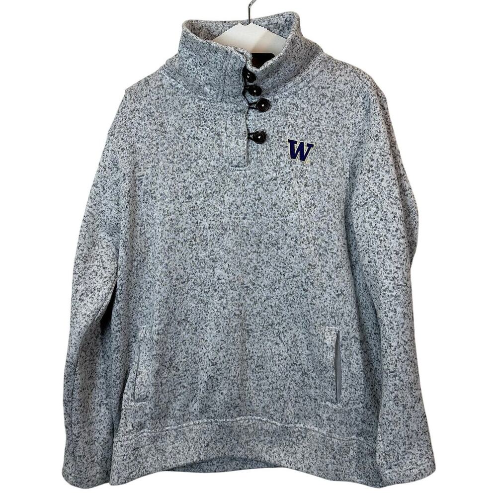 Washington Huskies Champion Fleece Pullover Women’s XL Gray Snap Neck 💜